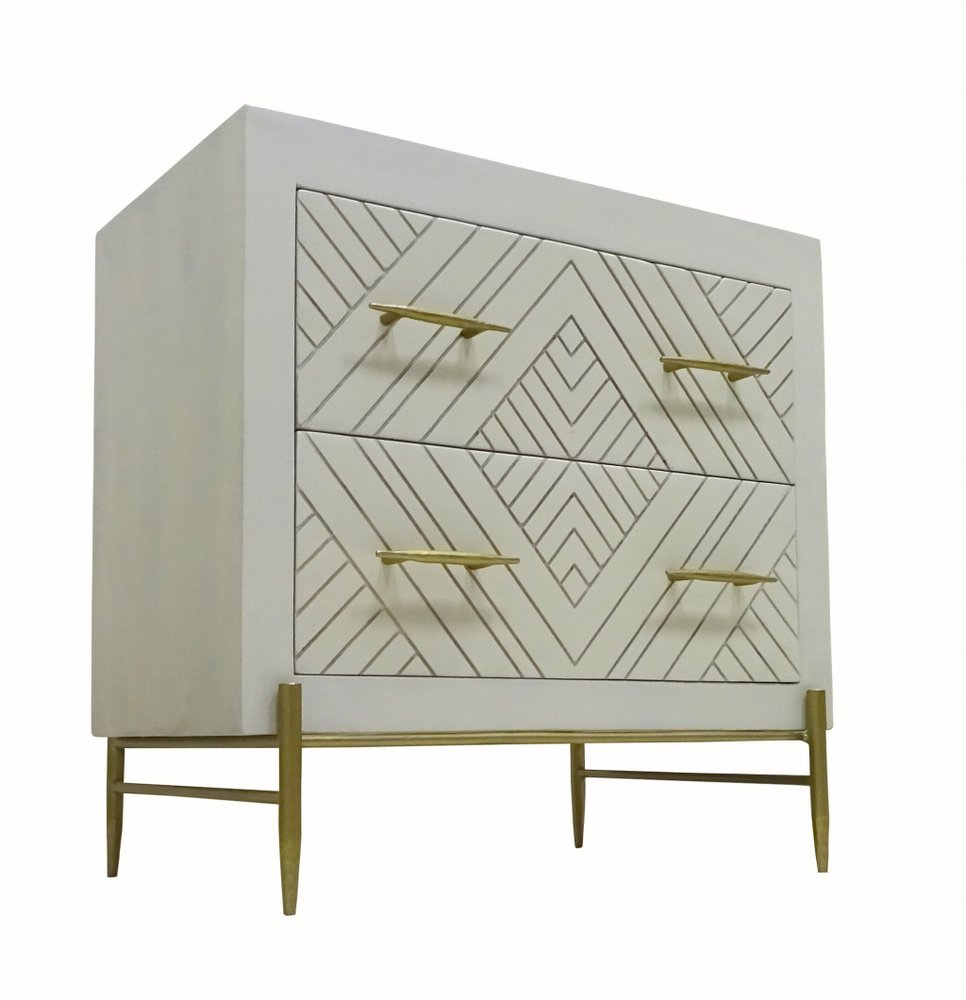 28" White Solid Wood Two Drawer Nightstand HomeRoots