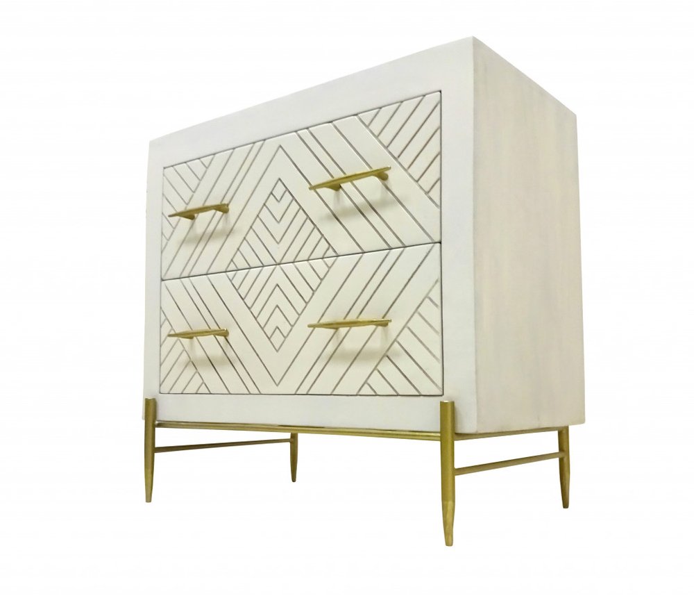 28" White Solid Wood Two Drawer Nightstand HomeRoots