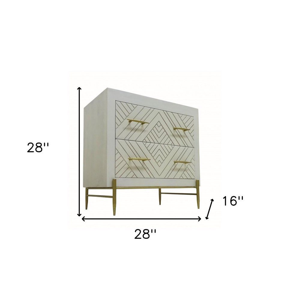 28" White Solid Wood Two Drawer Nightstand HomeRoots