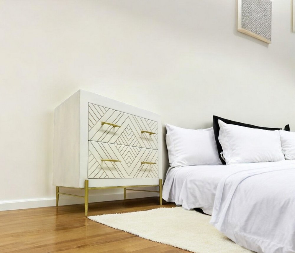 28" White Solid Wood Two Drawer Nightstand HomeRoots