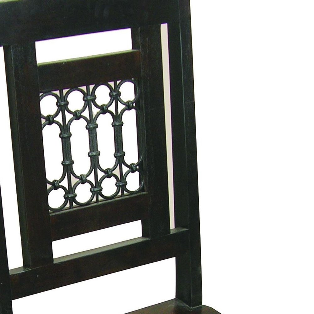 Dark Brown Metal and Wood Slat Back Dining Side Chair — view 4