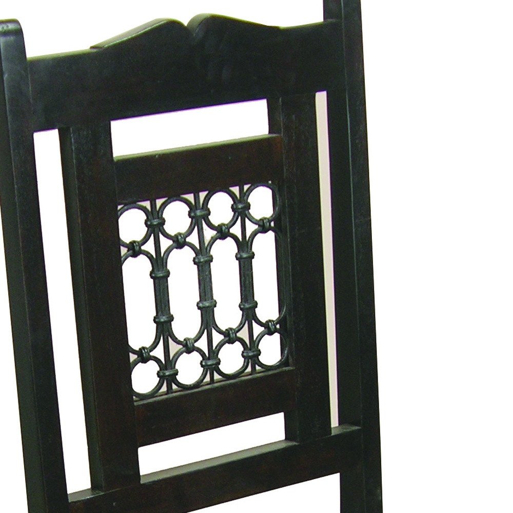 Dark Brown Metal and Wood Slat Back Dining Side Chair HomeRoots