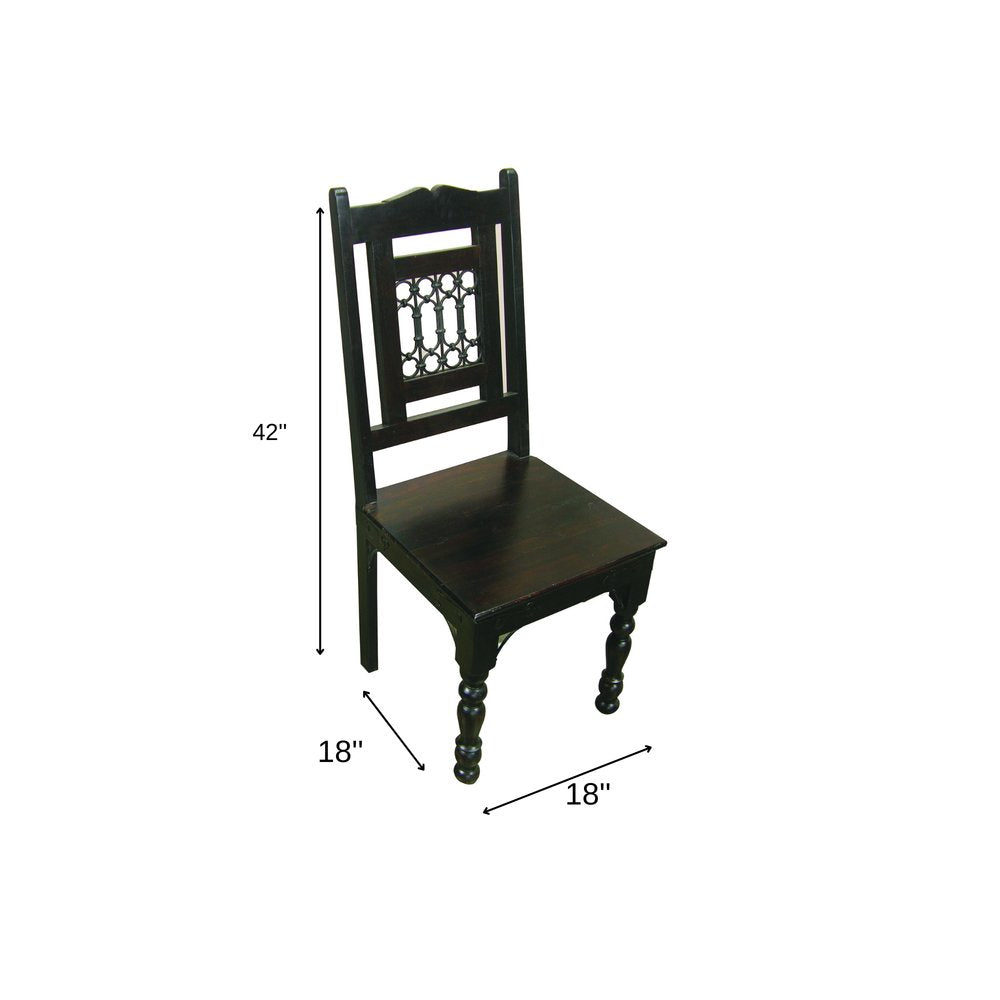 Dark Brown Metal and Wood Slat Back Dining Side Chair — view 5