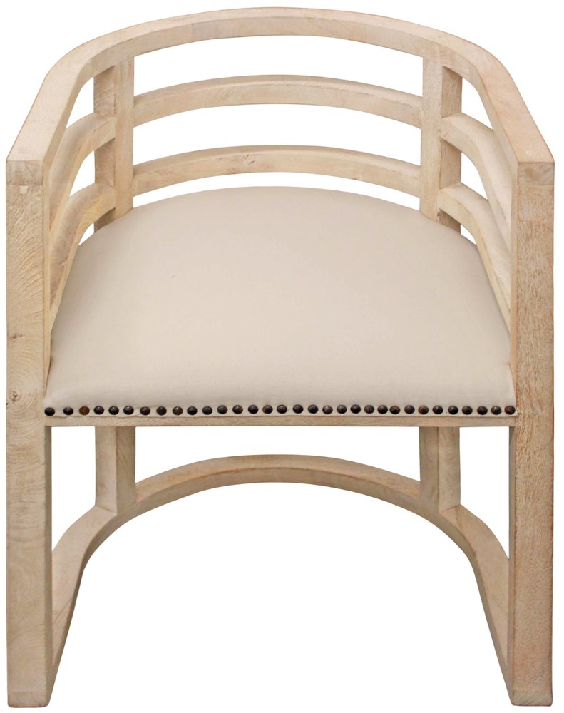 Ivory and Natural Upholstered Linen Curved Back Dining Arm Chair HomeRoots