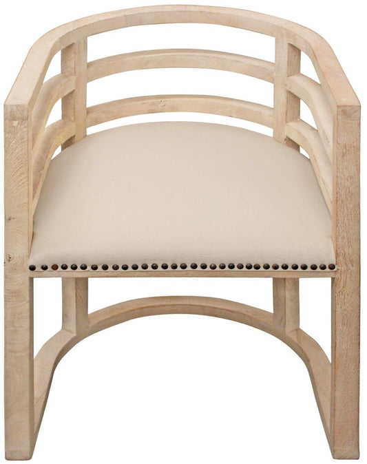 Ivory and Natural Upholstered Linen Curved Back Dining Arm Chair HomeRoots