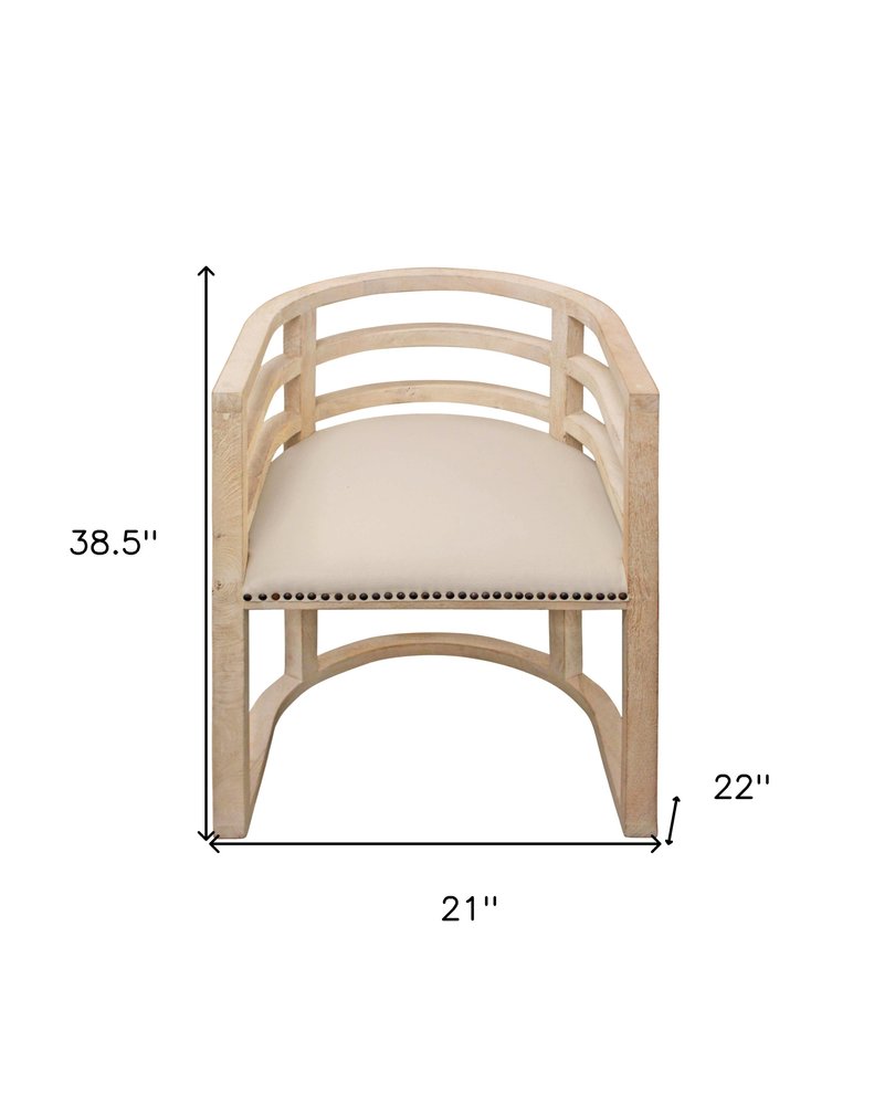 Ivory and Natural Upholstered Linen Curved Back Dining Arm Chair HomeRoots
