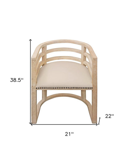 Ivory and Natural Upholstered Linen Curved Back Dining Arm Chair HomeRoots