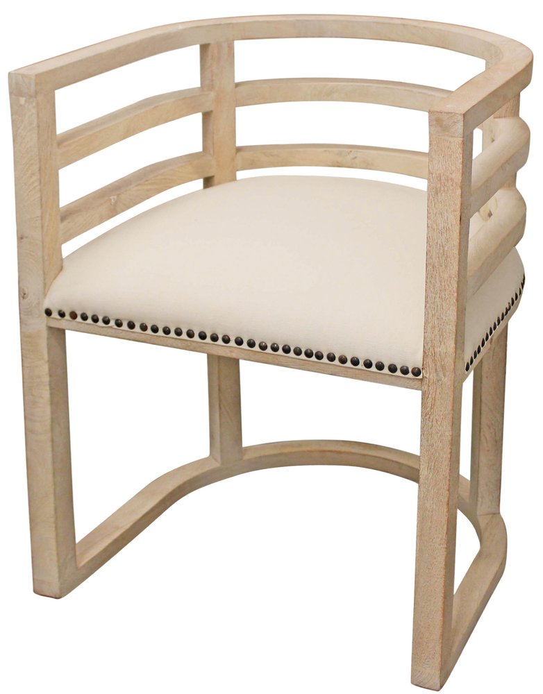 Ivory and Natural Upholstered Linen Curved Back Dining Arm Chair HomeRoots
