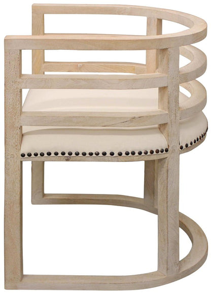 Ivory and Natural Upholstered Linen Curved Back Dining Arm Chair HomeRoots