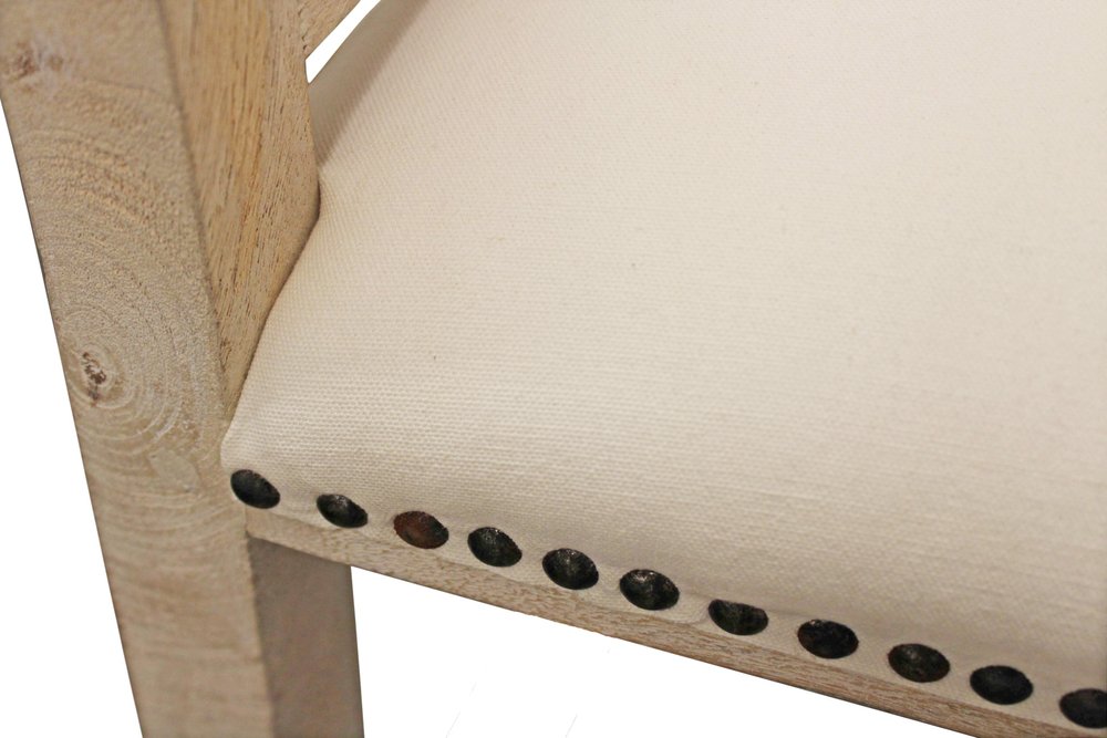Ivory and Natural Upholstered Linen Curved Back Dining Arm Chair HomeRoots