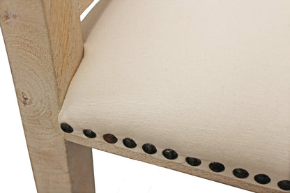Ivory and Natural Upholstered Linen Curved Back Dining Arm Chair HomeRoots