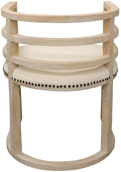 Ivory and Natural Upholstered Linen Curved Back Dining Arm Chair HomeRoots