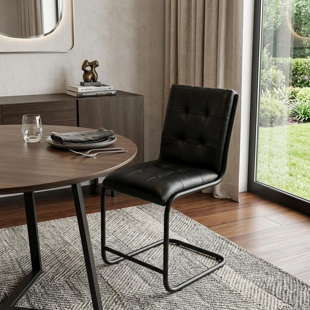 Tufted Black Upholstered Leather Dining Side Chair HomeRoots
