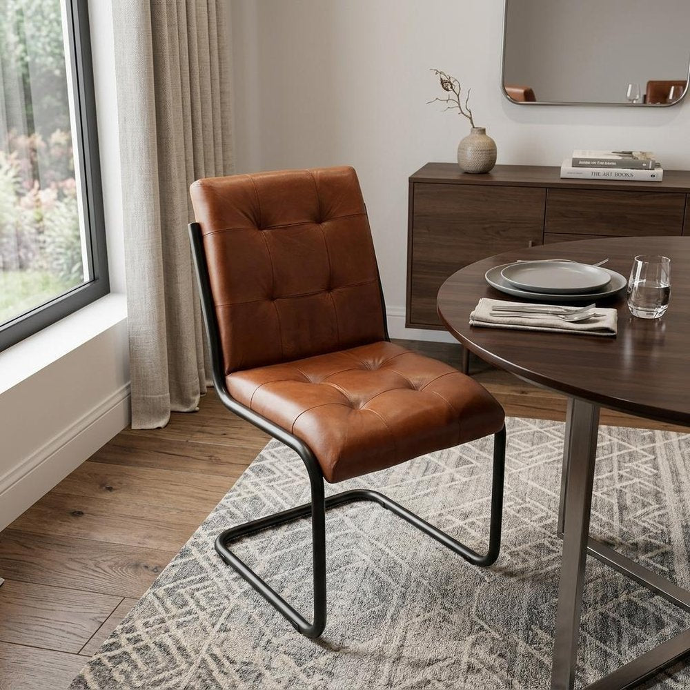 Tufted Cinnamon and Black Upholstered Leather Dining Side Chair HomeRoots