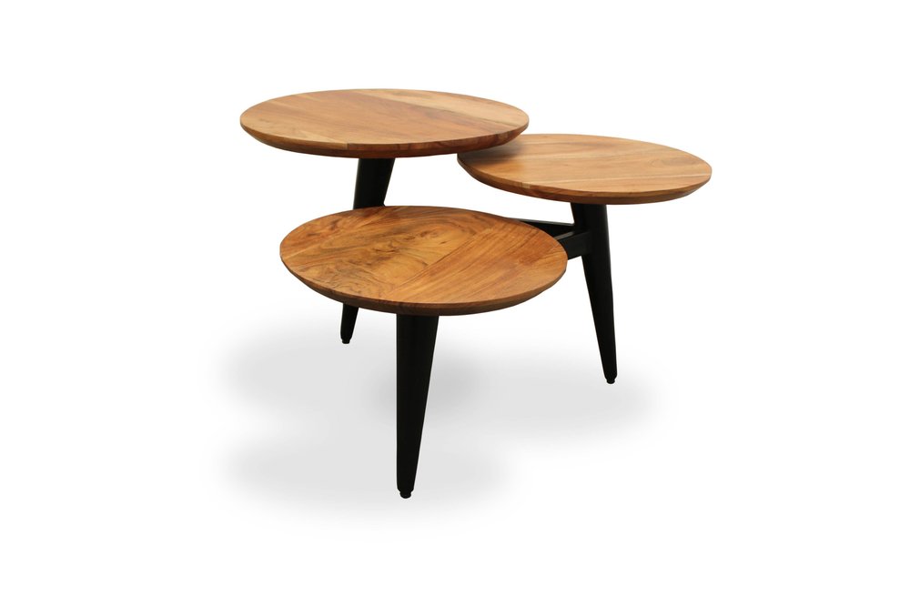 35" Natural Brown and Black Solid Wood and Iron Round Distressed Coffee Table HomeRoots