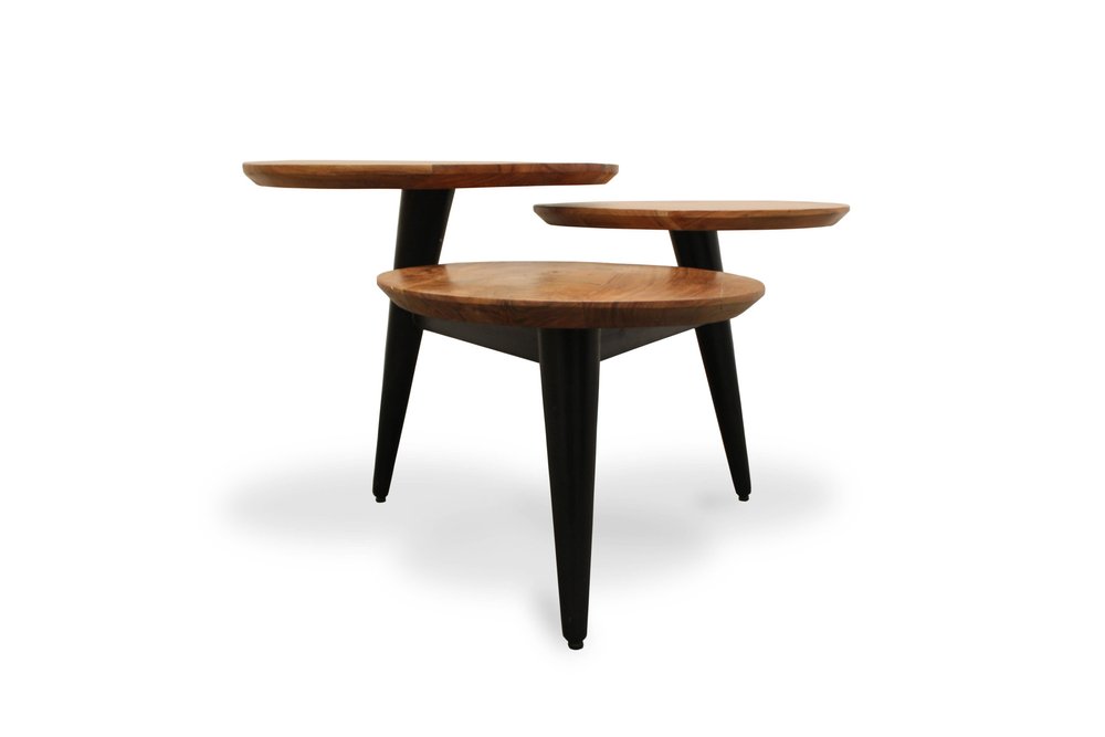 35" Natural Brown and Black Solid Wood and Iron Round Distressed Coffee Table HomeRoots