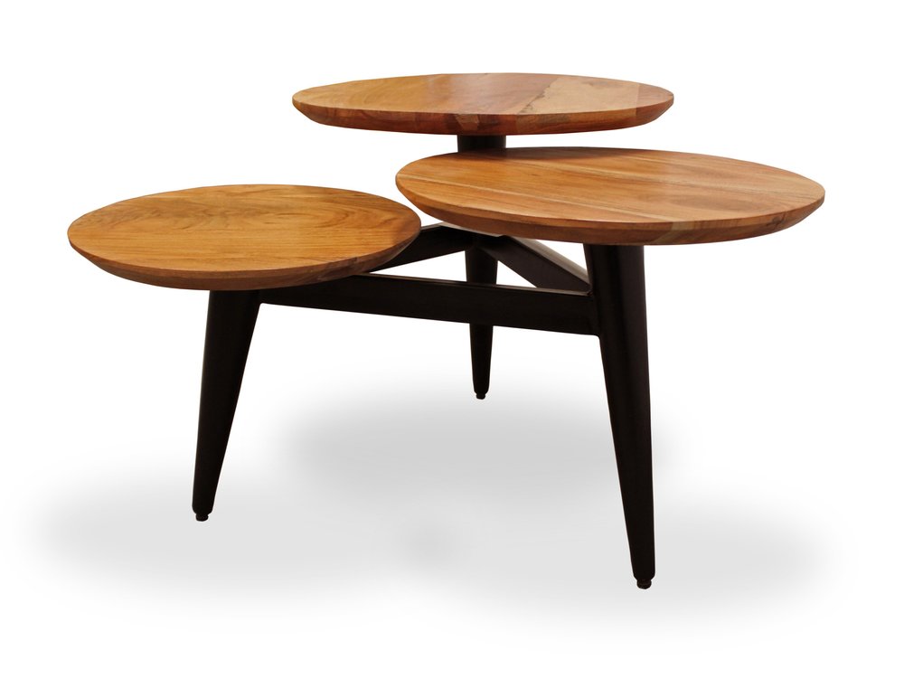 35" Natural Brown and Black Solid Wood and Iron Round Distressed Coffee Table HomeRoots