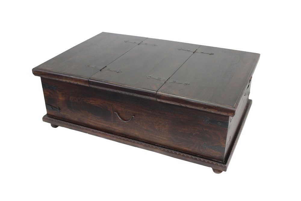 40" Brown Solid Wood Square Distressed Lift Top Solid Trunk Coffee Table — view 1