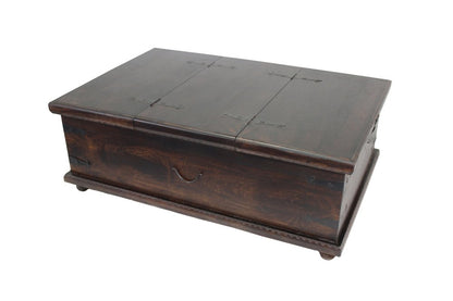 40" Brown Solid Wood Square Distressed Lift Top Solid Trunk Coffee Table HomeRoots