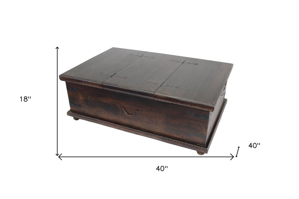 40" Brown Solid Wood Square Distressed Lift Top Solid Trunk Coffee Table HomeRoots