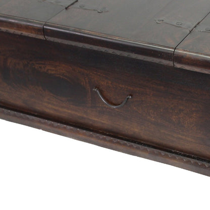40" Brown Solid Wood Square Distressed Lift Top Solid Trunk Coffee Table HomeRoots