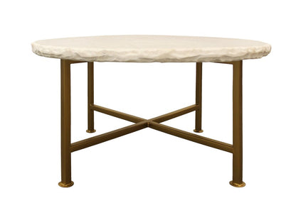 30" Ivory and Brass Genuine Marble and Iron Round Frame Coffee Table HomeRoots