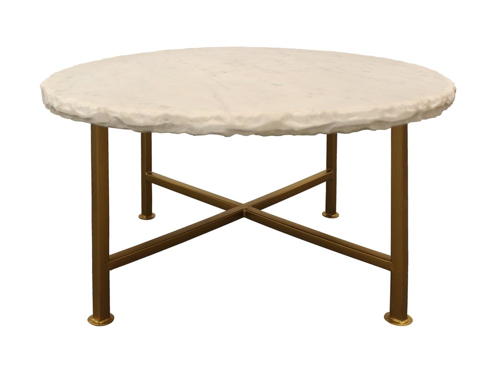 30" Ivory and Brass Genuine Marble and Iron Round Frame Coffee Table HomeRoots