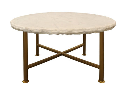 30" Ivory and Brass Genuine Marble and Iron Round Frame Coffee Table HomeRoots