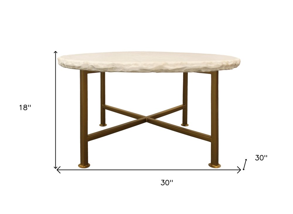 30" Ivory and Brass Genuine Marble and Iron Round Frame Coffee Table HomeRoots