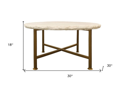 30" Ivory and Brass Genuine Marble and Iron Round Frame Coffee Table HomeRoots
