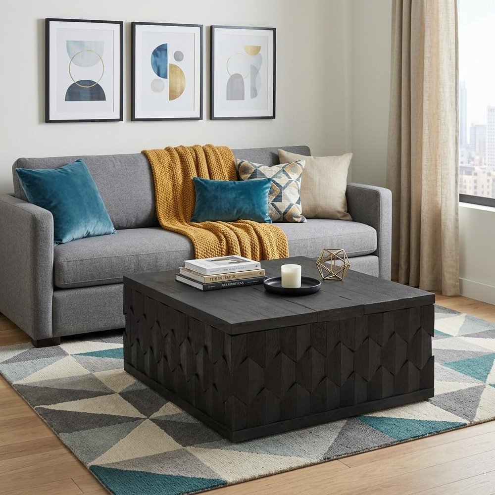 40" Dark Gray Solid Wood Square Distressed Solid Trunk Coffee Table HomeRoots