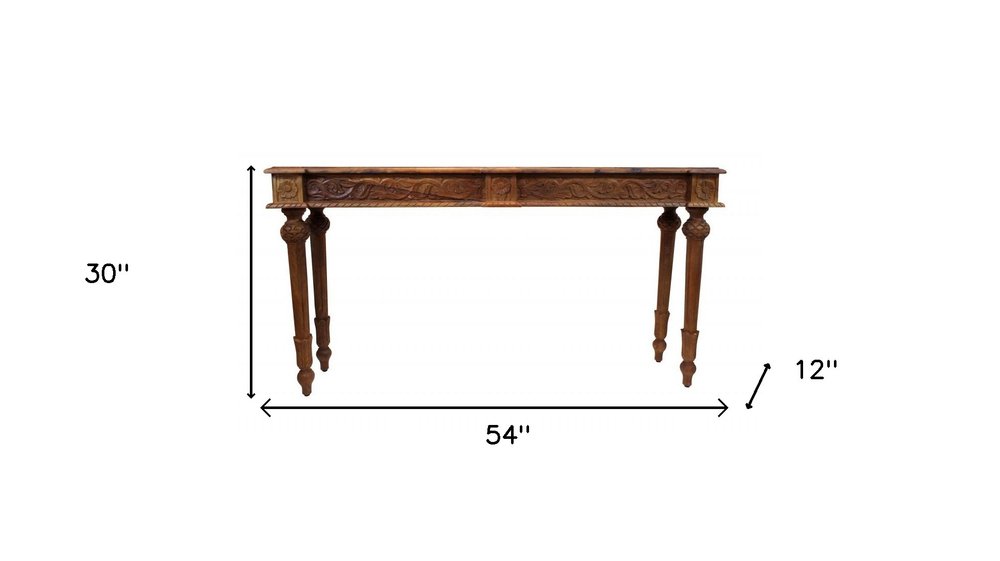 54" Brown Solid Wood Distressed Console Table HomeRoots