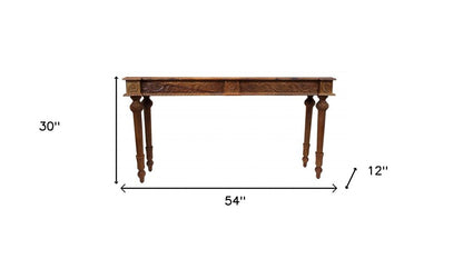 54" Brown Solid Wood Distressed Console Table HomeRoots