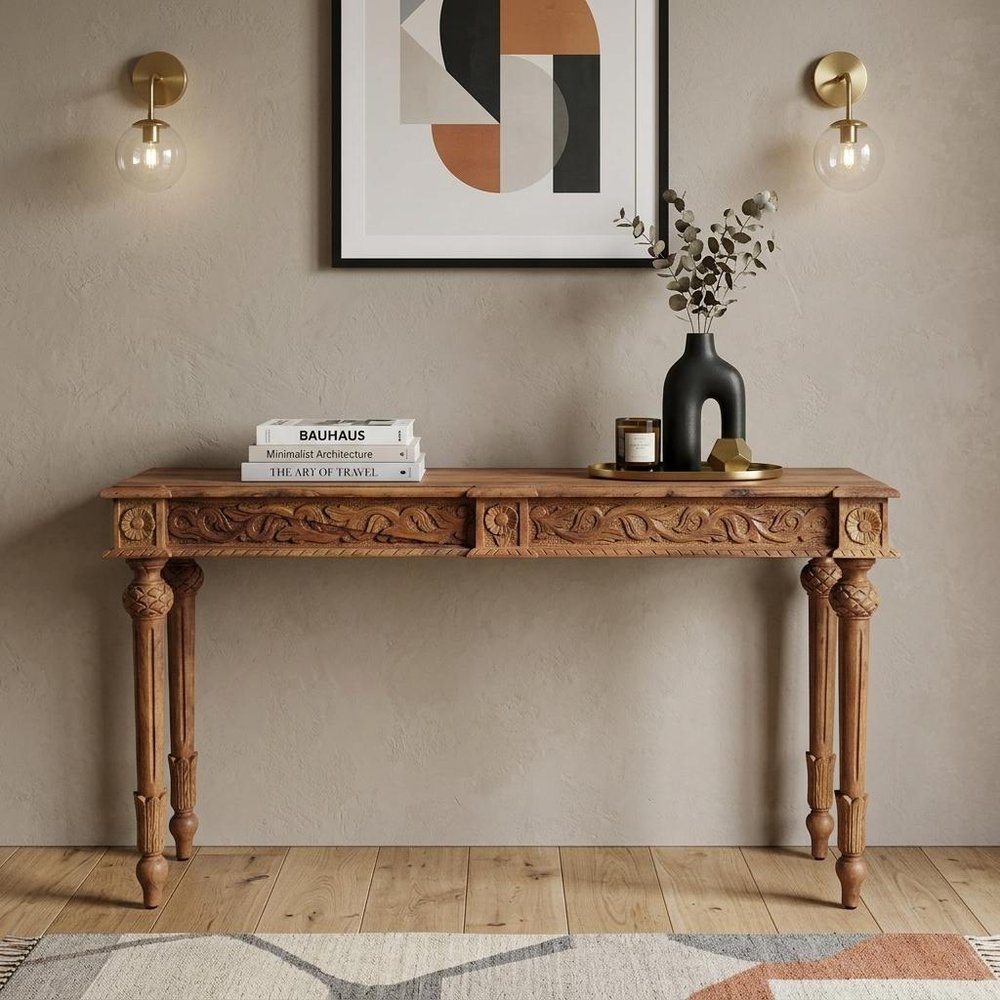 54" Brown Solid Wood Distressed Console Table HomeRoots