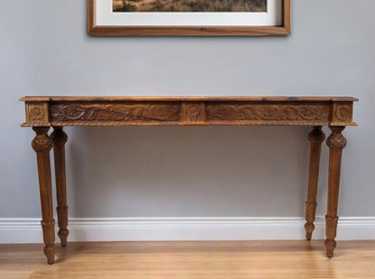 54" Brown Solid Wood Distressed Console Table HomeRoots