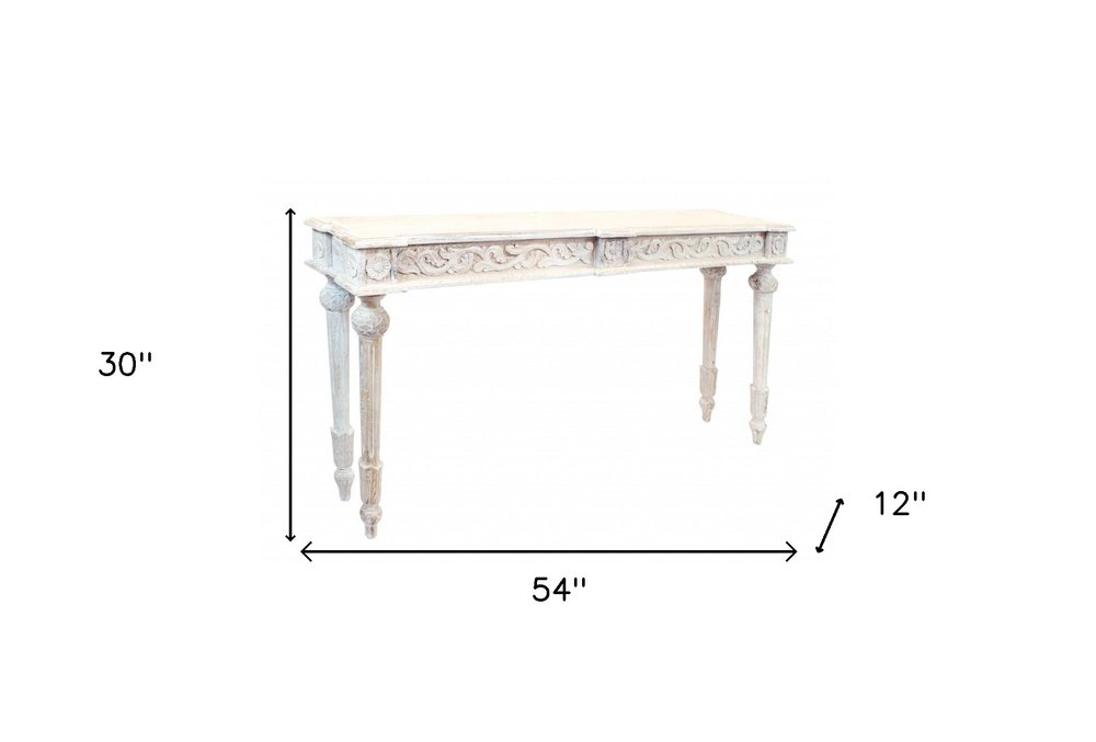 54" White Solid Wood Distressed Console Table HomeRoots