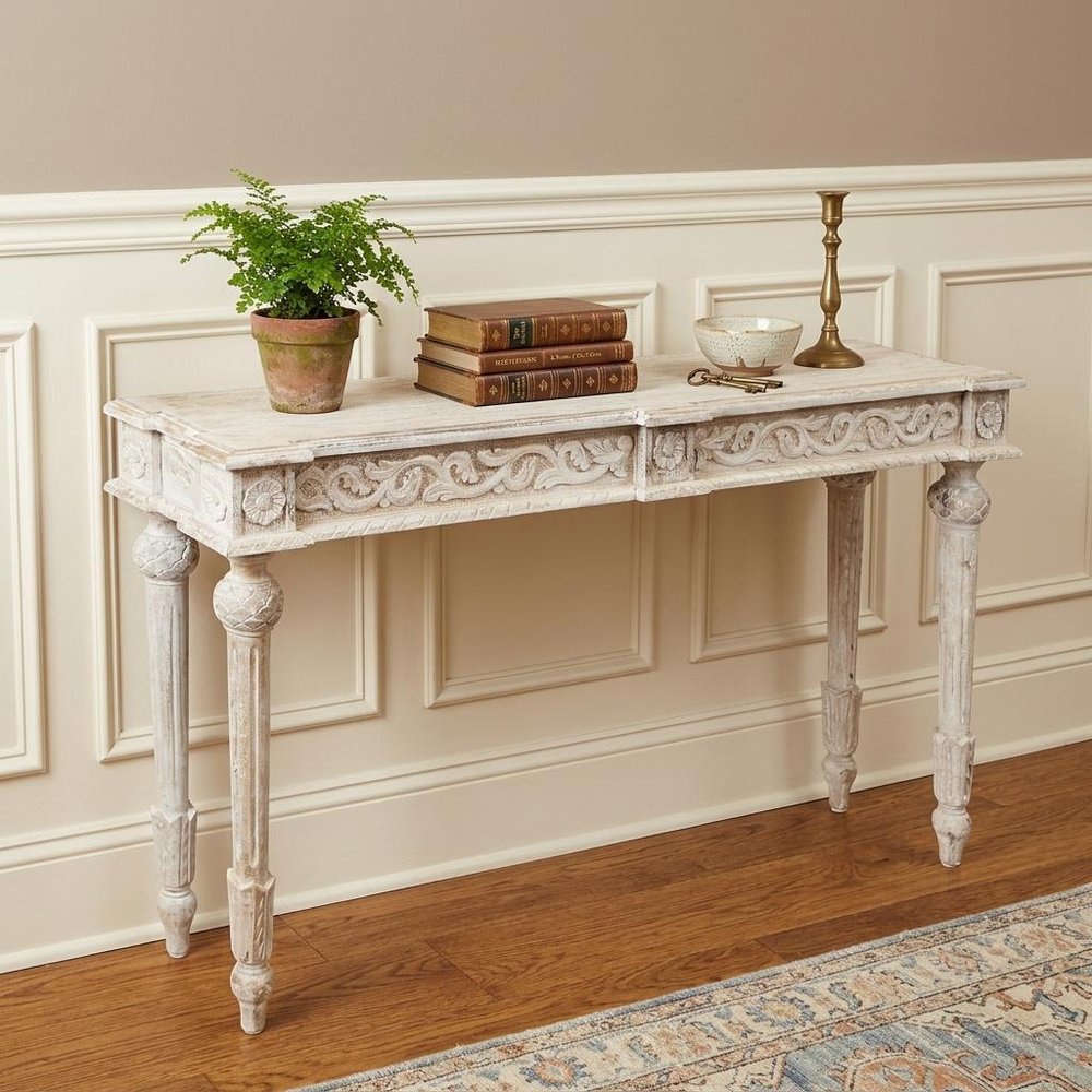 54" White Solid Wood Distressed Console Table HomeRoots