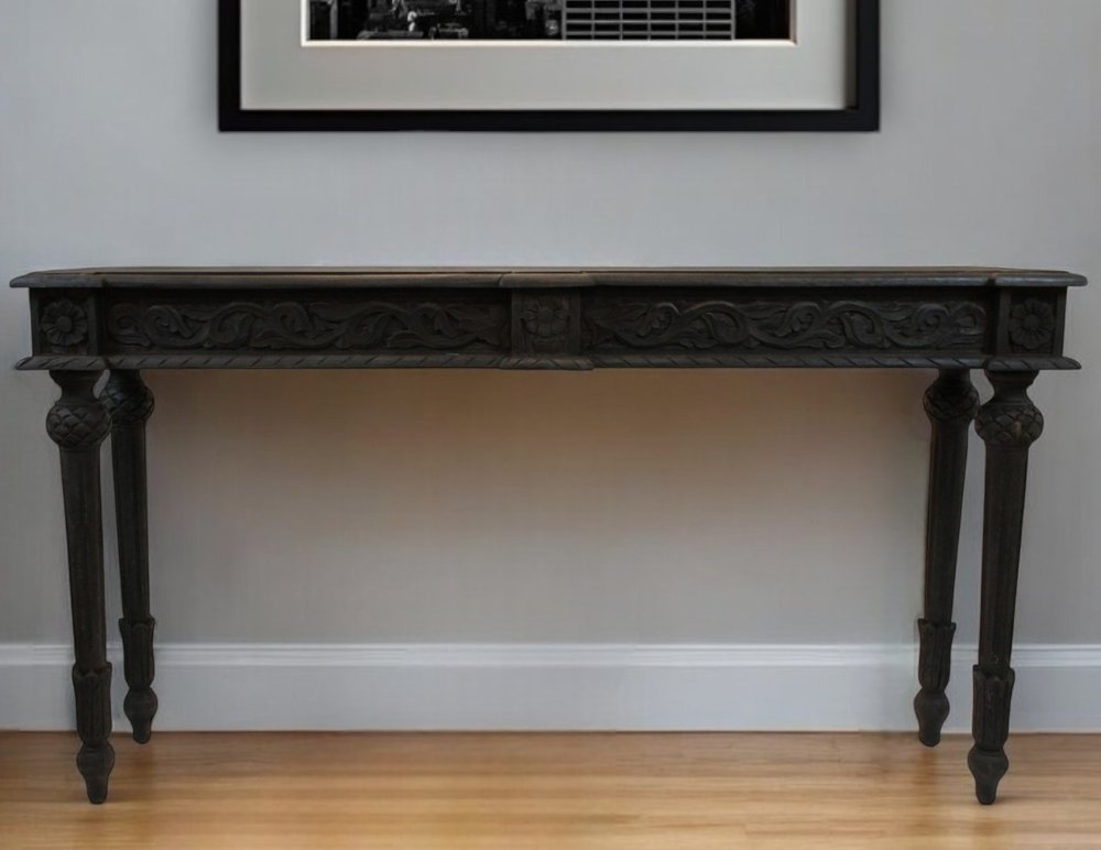 54" Gray Solid Wood Distressed Console Table HomeRoots