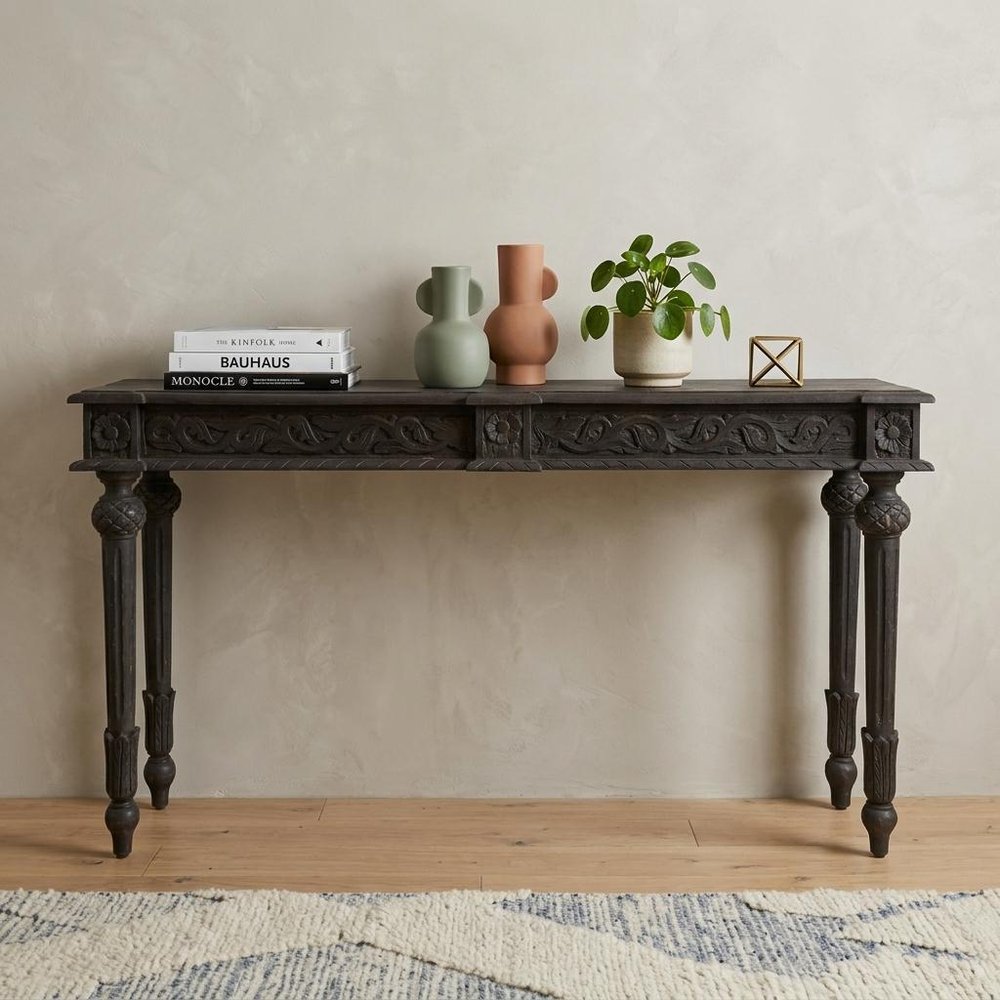 54" Gray Solid Wood Distressed Console Table HomeRoots