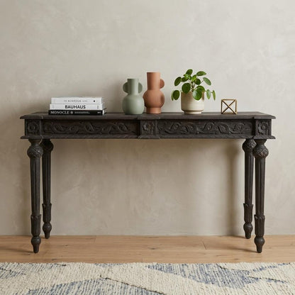 54" Gray Solid Wood Distressed Console Table HomeRoots