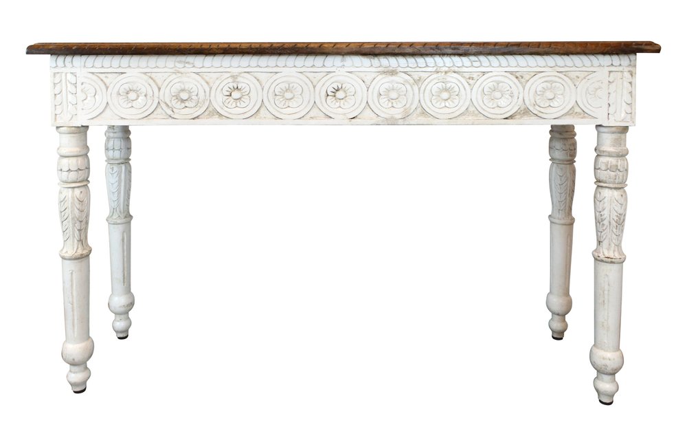 48" Natural and White Solid Wood Distressed Console Table HomeRoots
