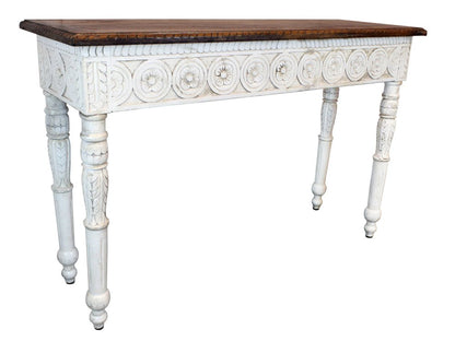 48" Natural and White Solid Wood Distressed Console Table HomeRoots