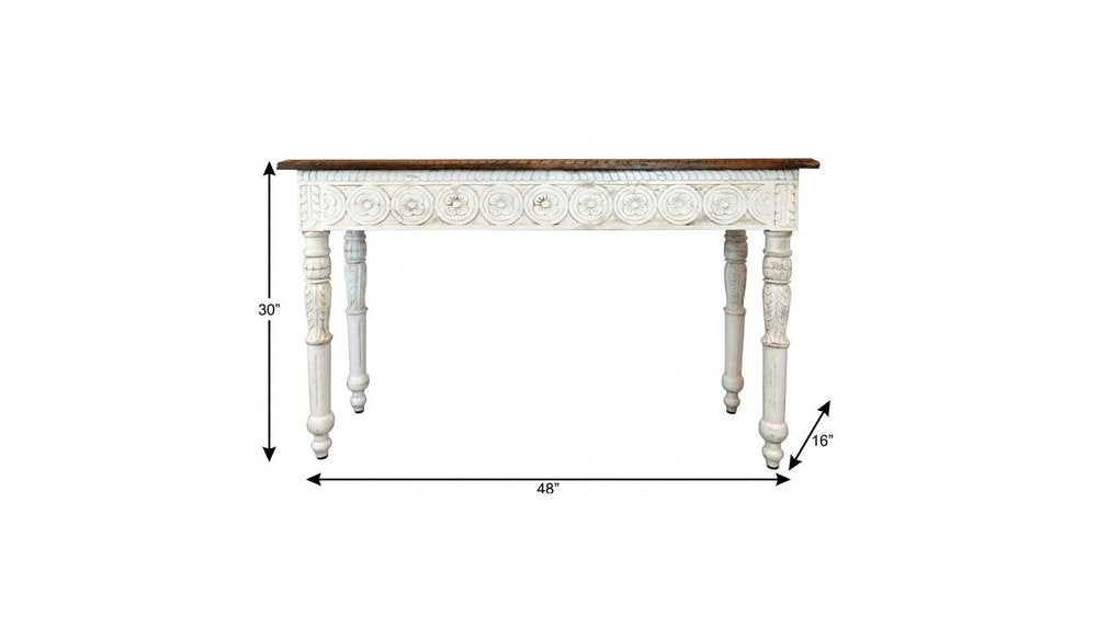 48" Natural and White Solid Wood Distressed Console Table HomeRoots