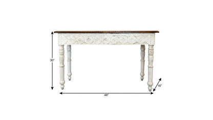 48" Natural and White Solid Wood Distressed Console Table HomeRoots