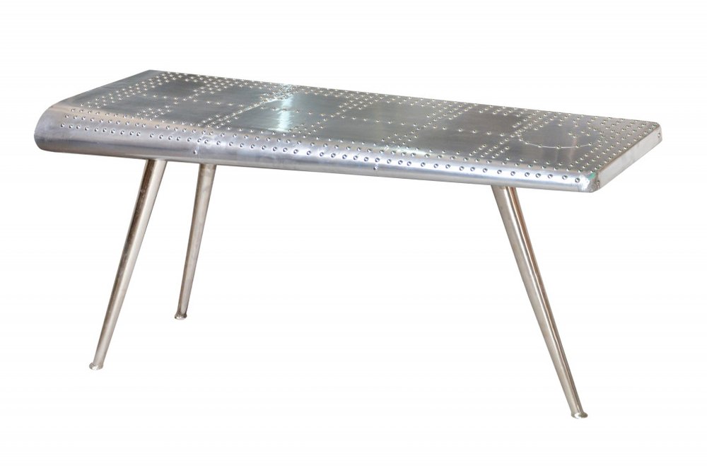 56" Silver Aluminum and Solid Wood Three Leg Console Table HomeRoots