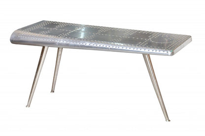 56" Silver Aluminum and Solid Wood Three Leg Console Table HomeRoots