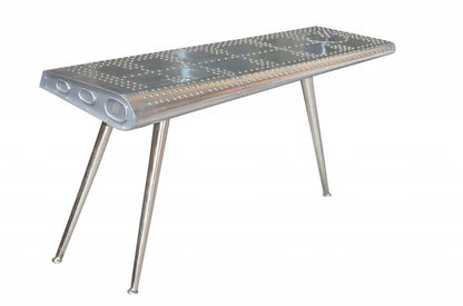 56" Silver Aluminum and Solid Wood Three Leg Console Table HomeRoots