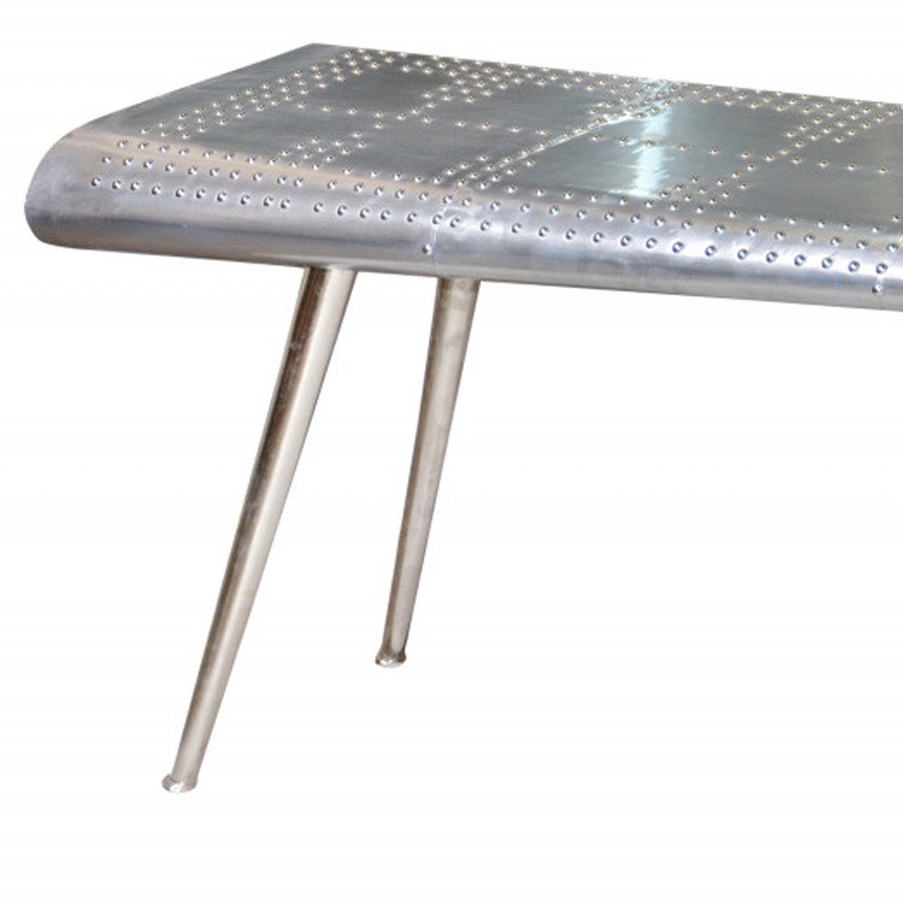 56" Silver Aluminum and Solid Wood Three Leg Console Table HomeRoots