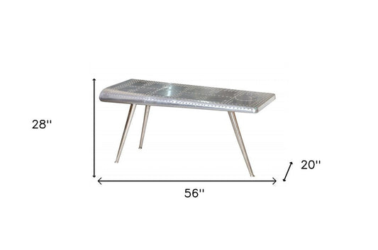 56" Silver Aluminum and Solid Wood Three Leg Console Table