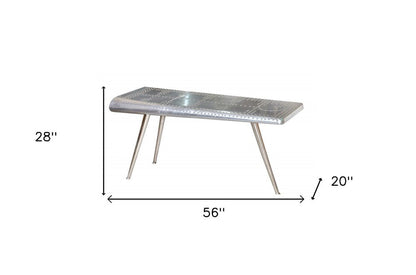 56" Silver Aluminum and Solid Wood Three Leg Console Table HomeRoots